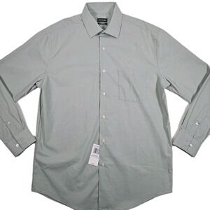 Van Heusen Mens Stain Shield Smoke Green Dress Shirt 15–15.5 32–33